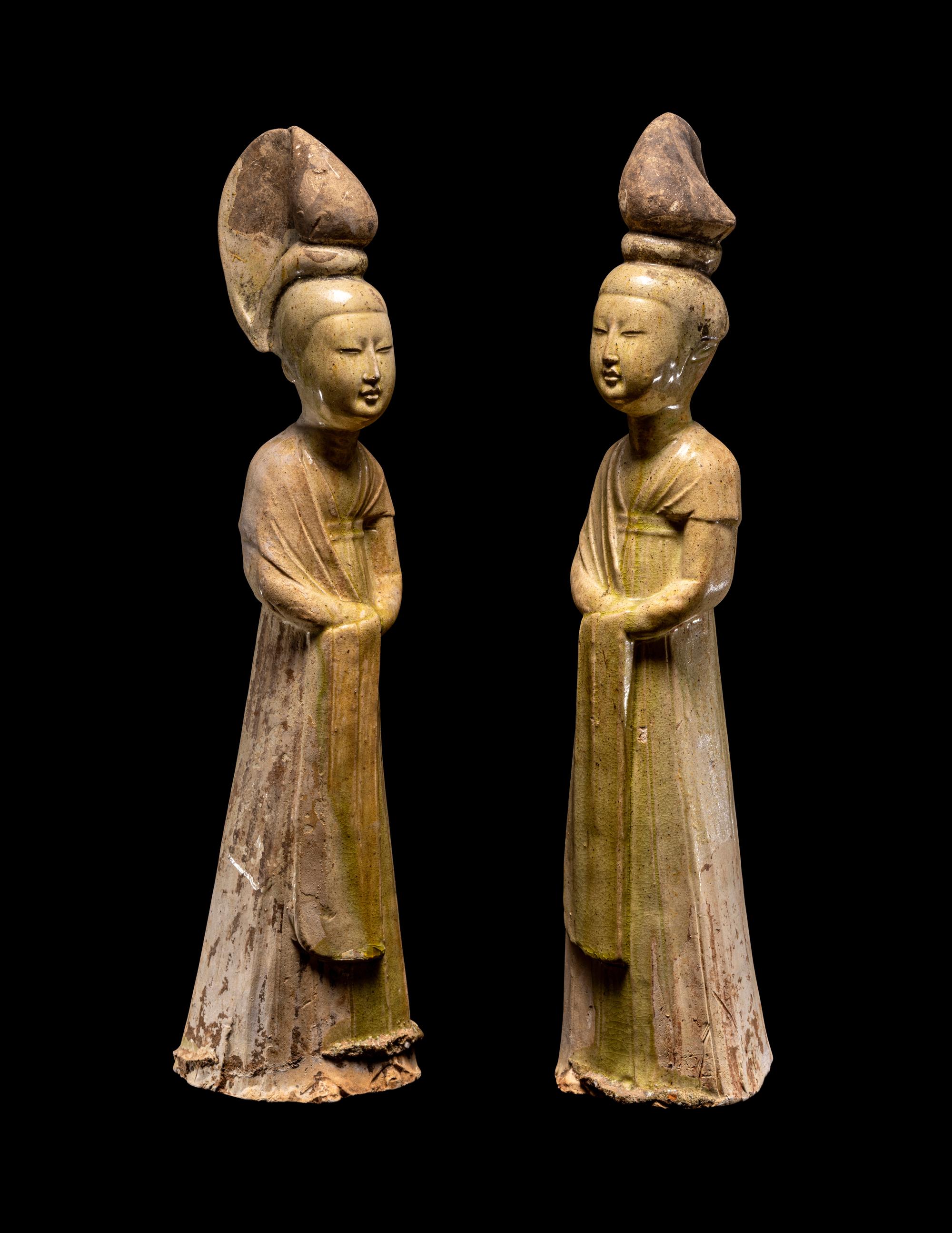 Two Chinese Glazed Pottery Figures of Court Attendants
