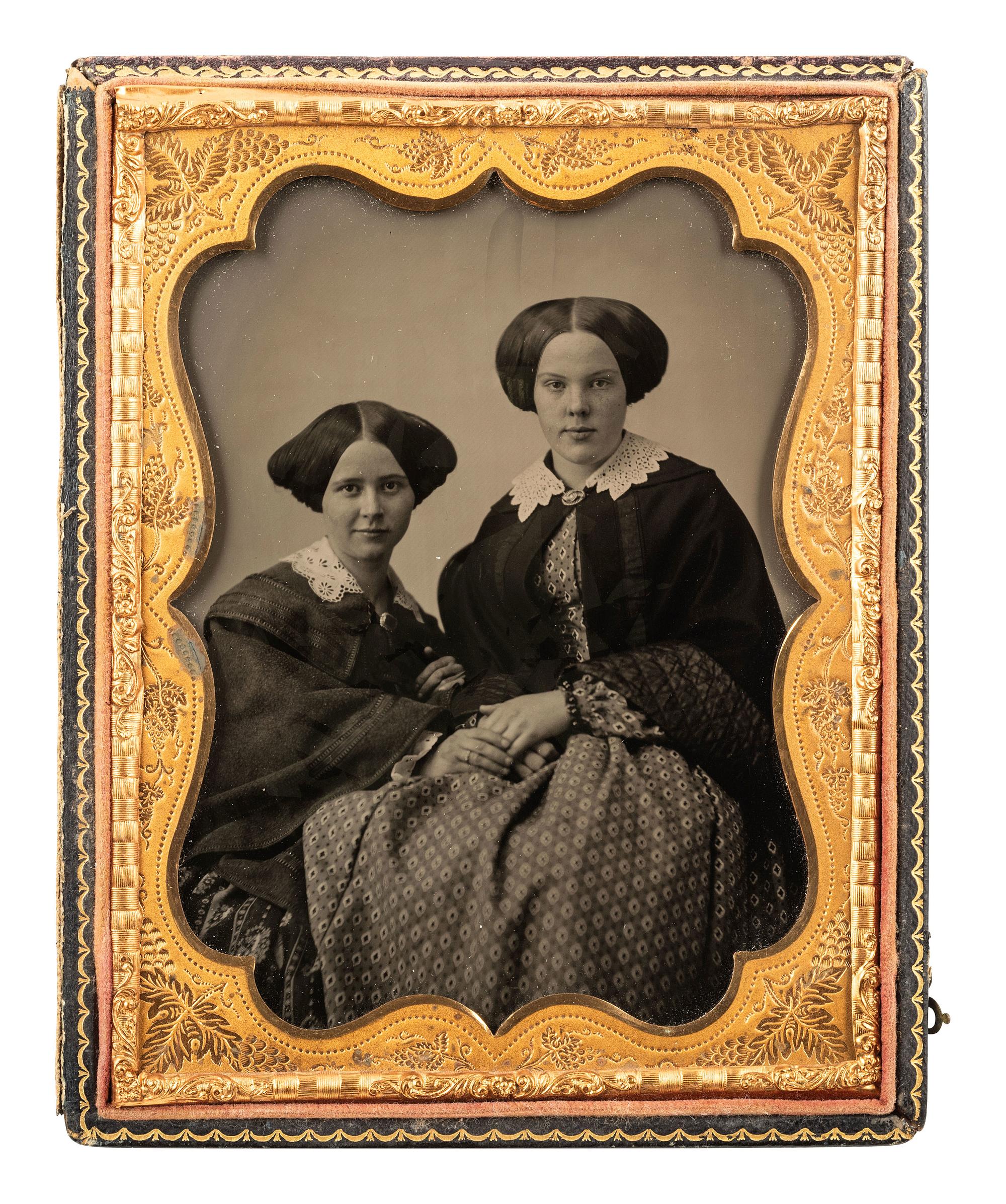 [EARLY PHOTOGRAPHY]. Half plate ambrotype of attractive young women, possibly sisters.