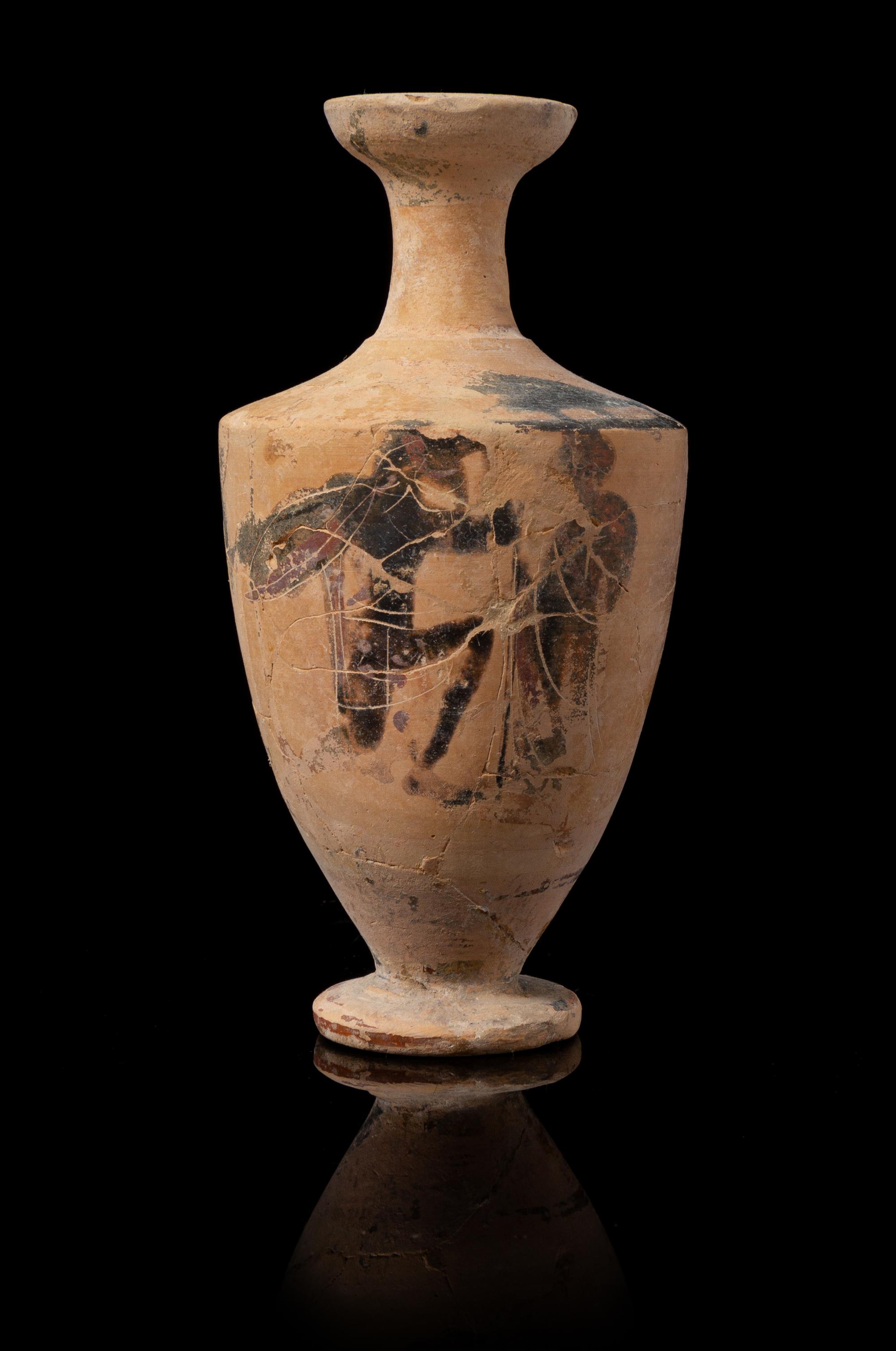 An Attic Black-Figured Lekythos Height 5 inches. — CIRCA 5TH CENTURY B.C.E.