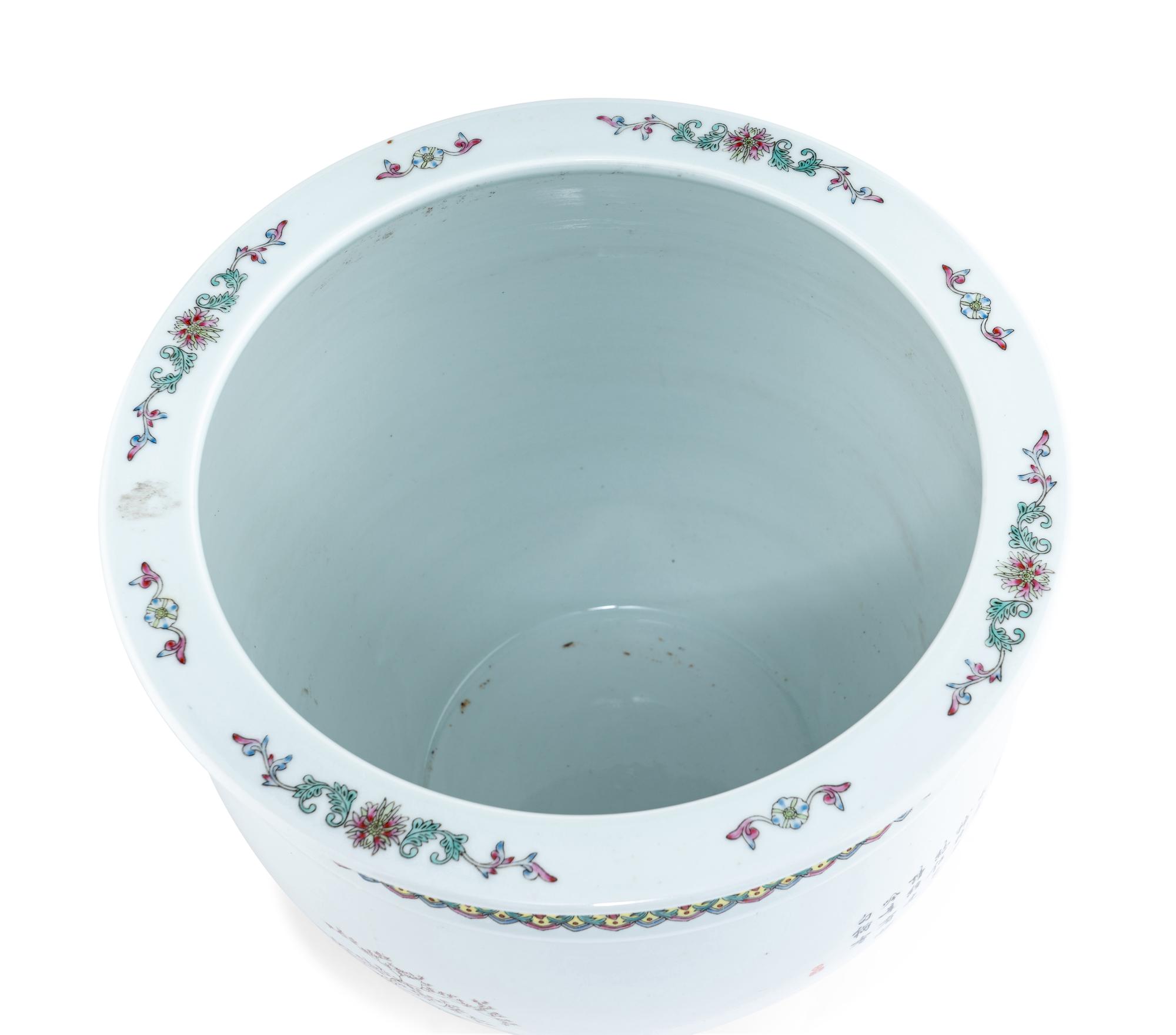 Two Chinese Famille Rose Porcelain Scroll Pots