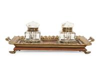 An English Gilt Bronze and Mahogany Standish