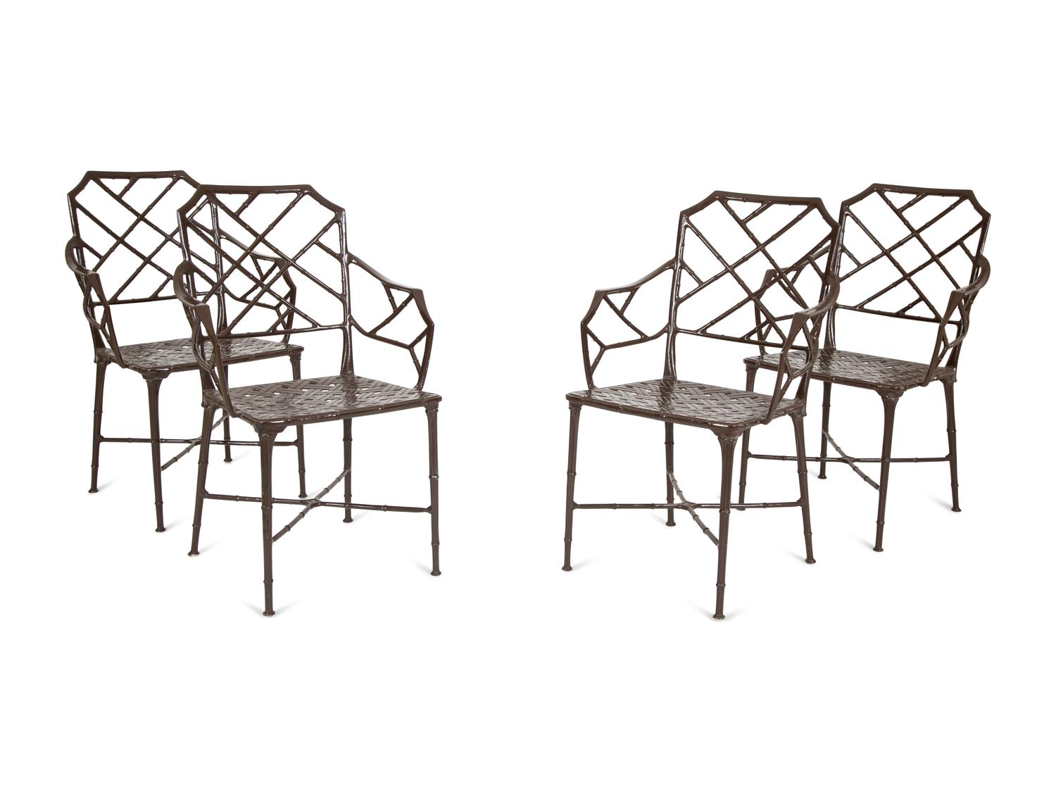 A Set of Eight Cast and Brown-Painted Aluminum Armchairs