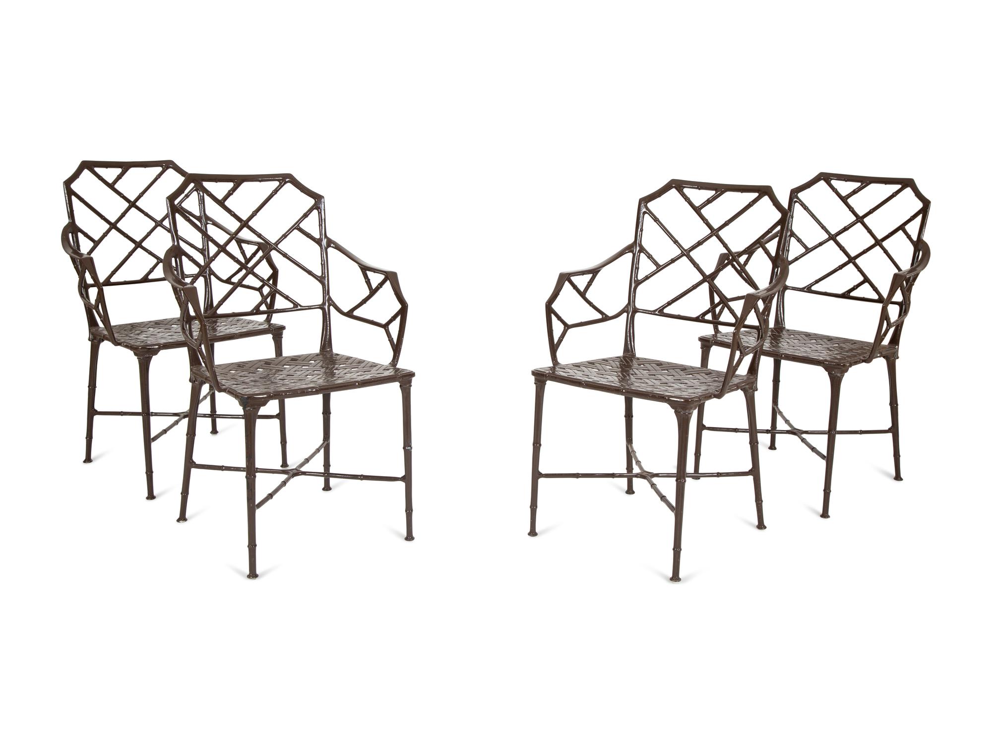 A Set of Eight Cast and Brown-Painted Aluminum Armchairs