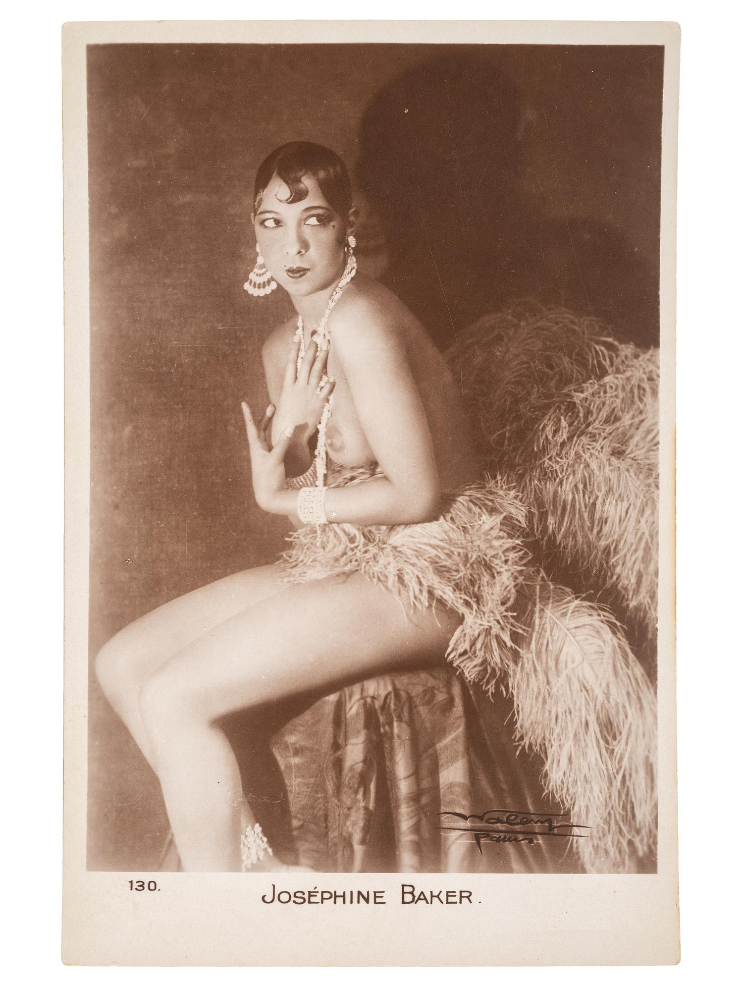 [ENTERTAINMENT]. BAKER, Josephine (1906-1975). Lithographed postcard. Paris: Cliche Walery, ca 1930.