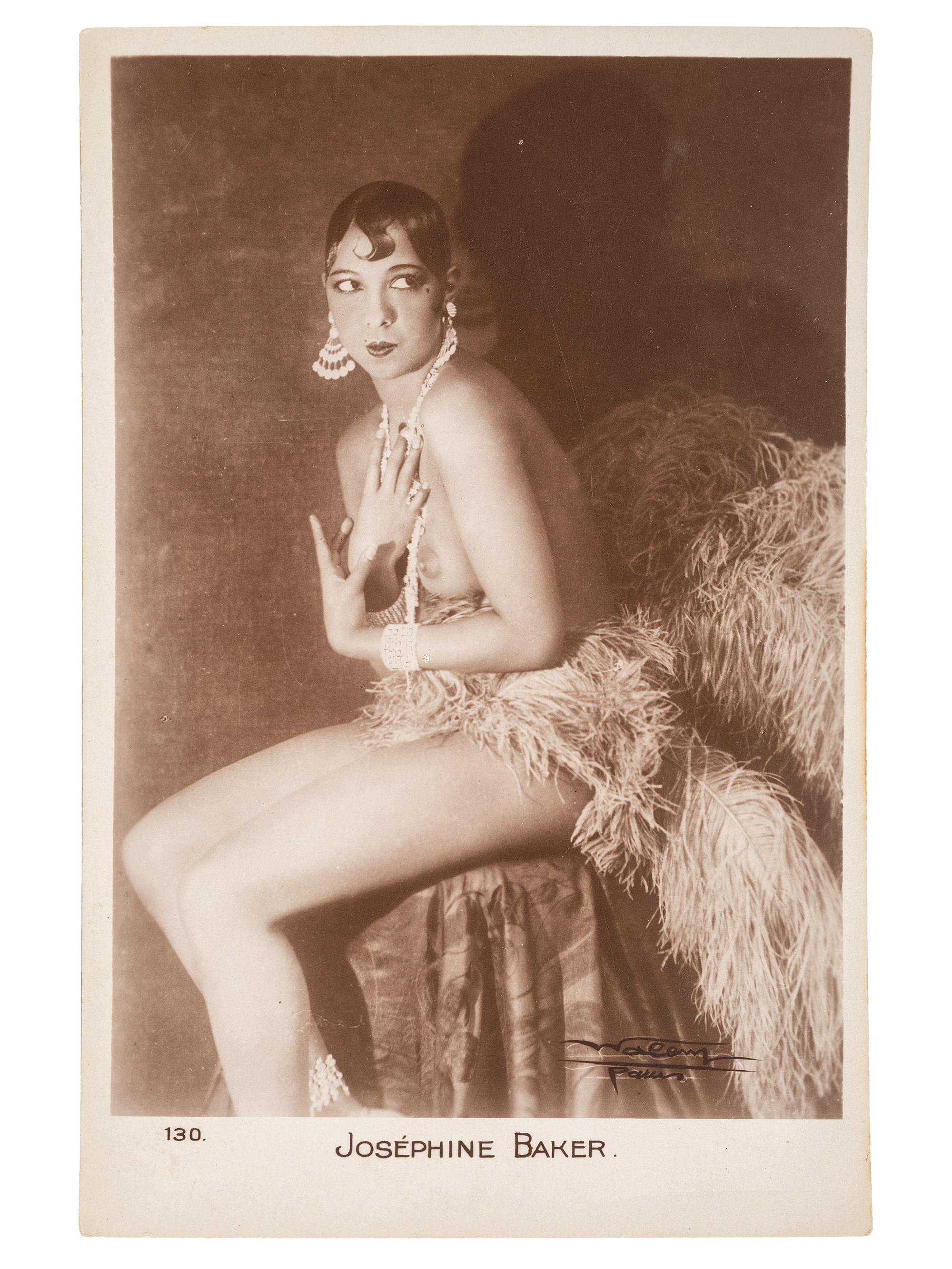 [ENTERTAINMENT]. BAKER, Josephine (1906-1975). Lithographed postcard. Paris: Cliche Walery, ca 1930.