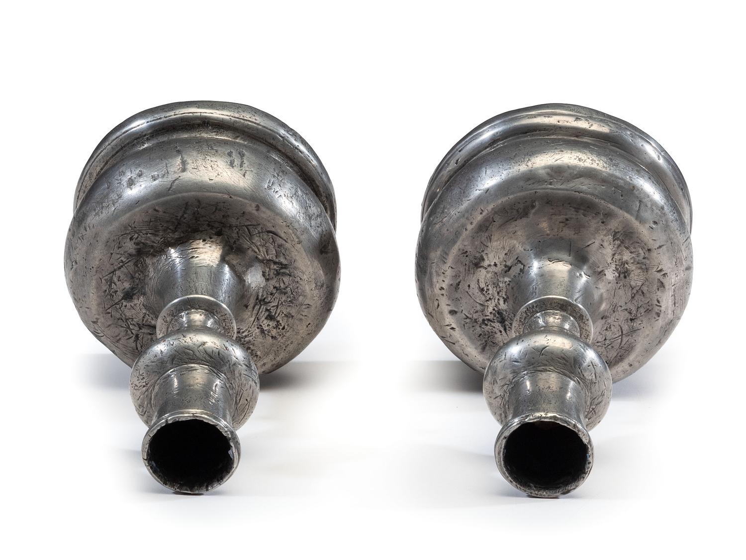 A Pair of Portuguese Pewter Tapersticks, 17th Century