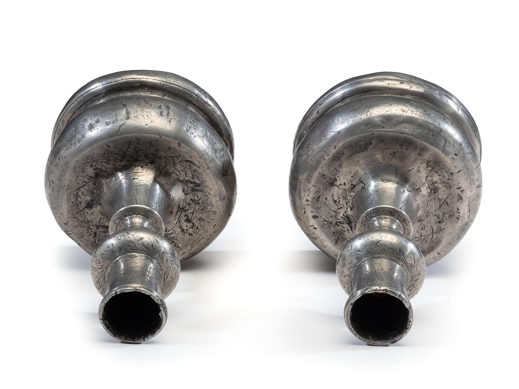 A Pair of Portuguese Pewter Tapersticks, 17th Century
