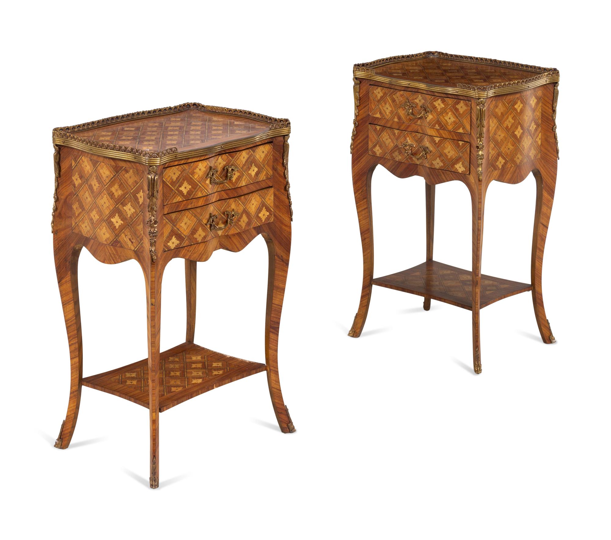 A Pair of Louis XV Style Gilt Metal Mounted Parquetry Side Tables