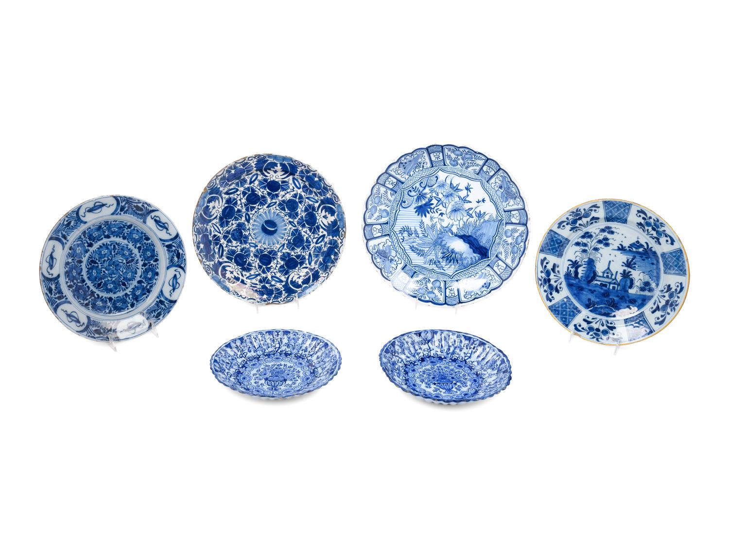 A Group of Six Delft Blue and White Glazed Pottery Chargers