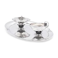 A Georg Jensen Silver Creamer and Sugar with Tray