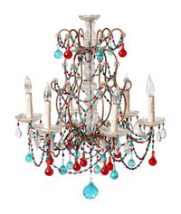 A Beaded and Cased Glass Six-Light Chandelier