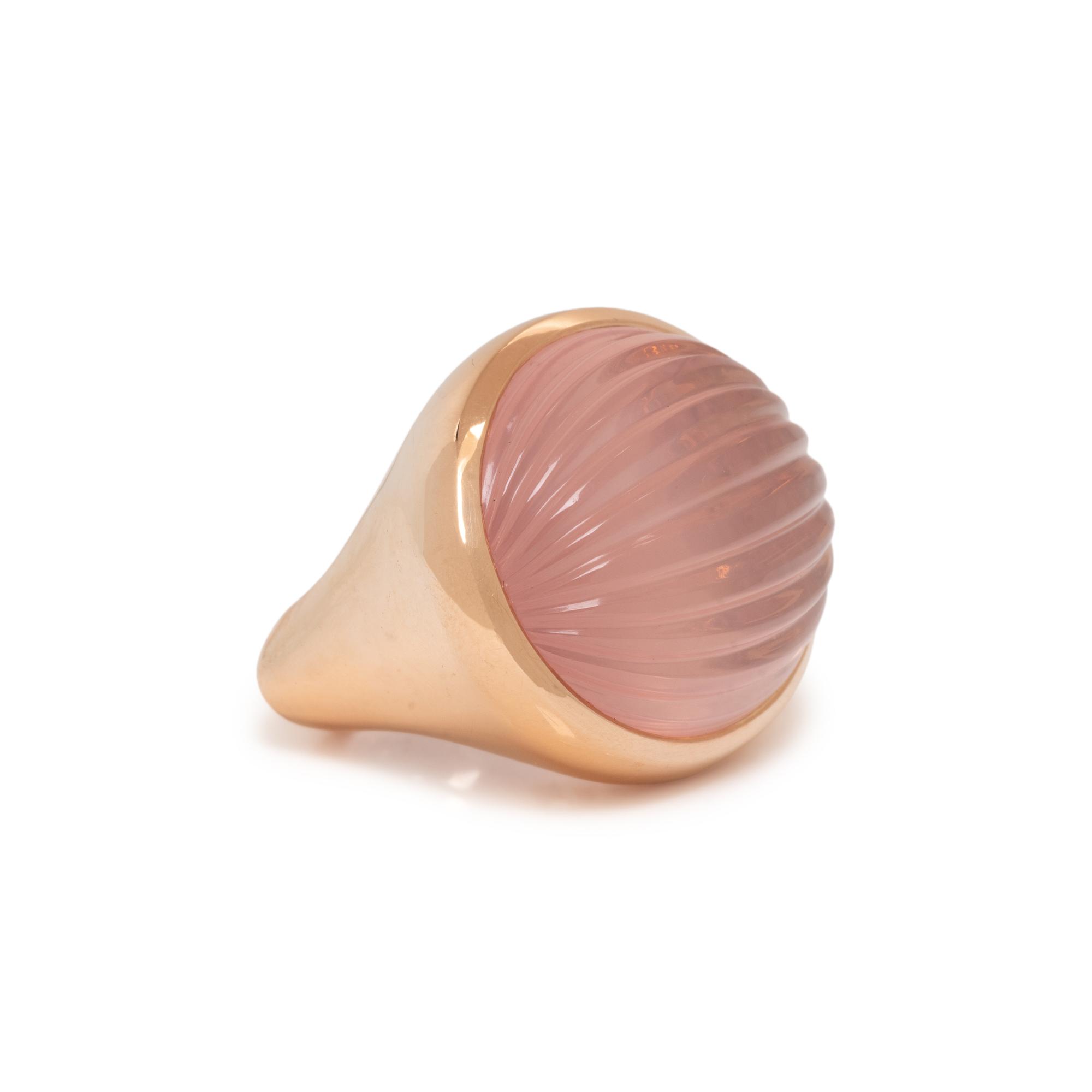 ROSE GOLD AND CARVED ROSE QUARTZ RING