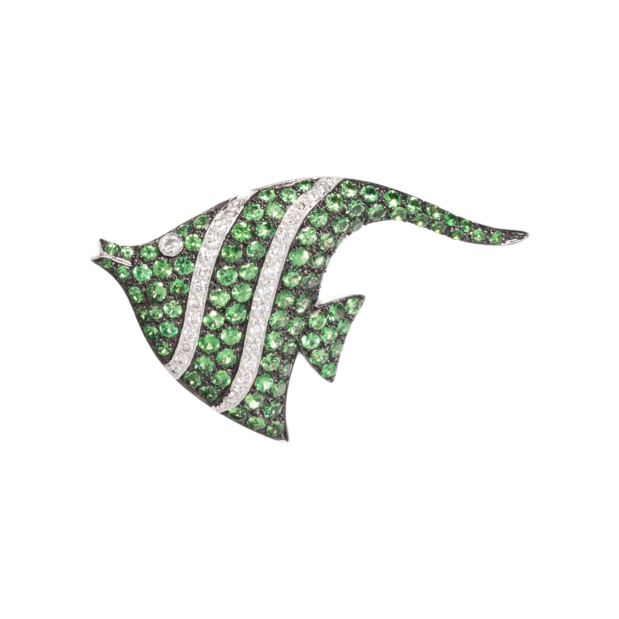 TSAVORITE GARNET AND DIAMOND FISH BROOCH
