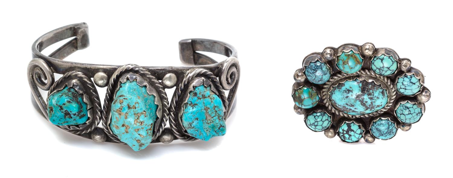 A Collection of Silver and Turquoise Jewelry, Native American, 35.40 dwts.