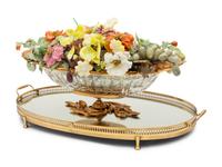 A French Gilt Bronze and Cut Glass Centerpiece Bowl with a Collection of Hardstone Fruit