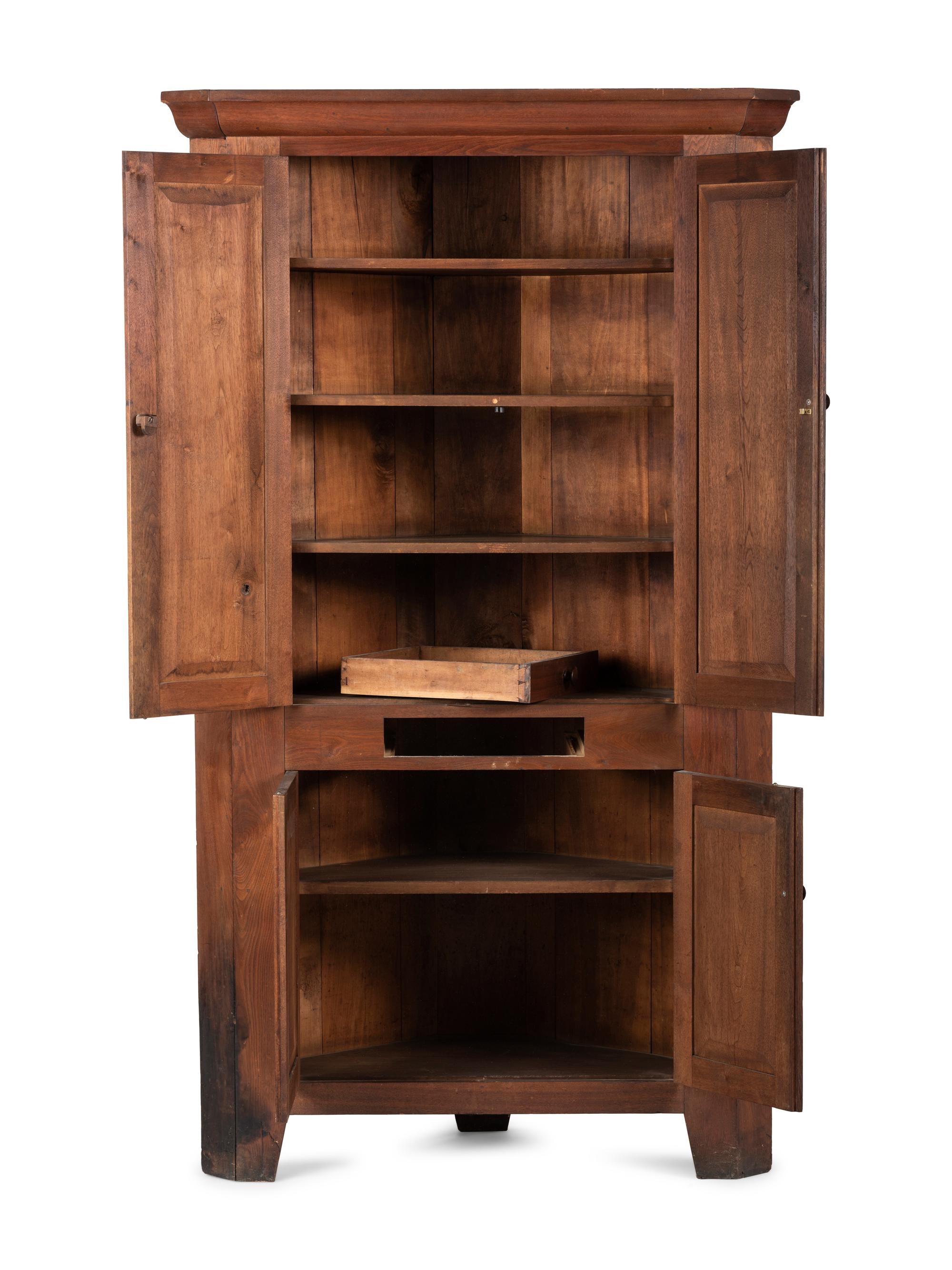 A Late Federal Walnut Corner Cupboard