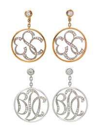 A Collection of 18 Karat Gold and Diamond Monogram Earrings, 15.10 dwts.