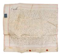 THORNTON, Robert John (1768-1837). Two partially printed indentures signed ("Robt. Thornton") to Patrick Colquhoun ("P. Colquhoun"), regarding a grant of annuity secured against Thornton's art collection to resolve his debts, 30 June - 29 July 1814.