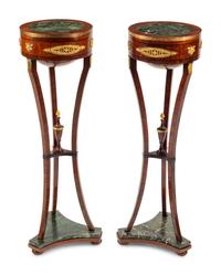 A Pair of Baltic Neoclassical Gilt Bronze Mounted Mahogany and Marble Stands