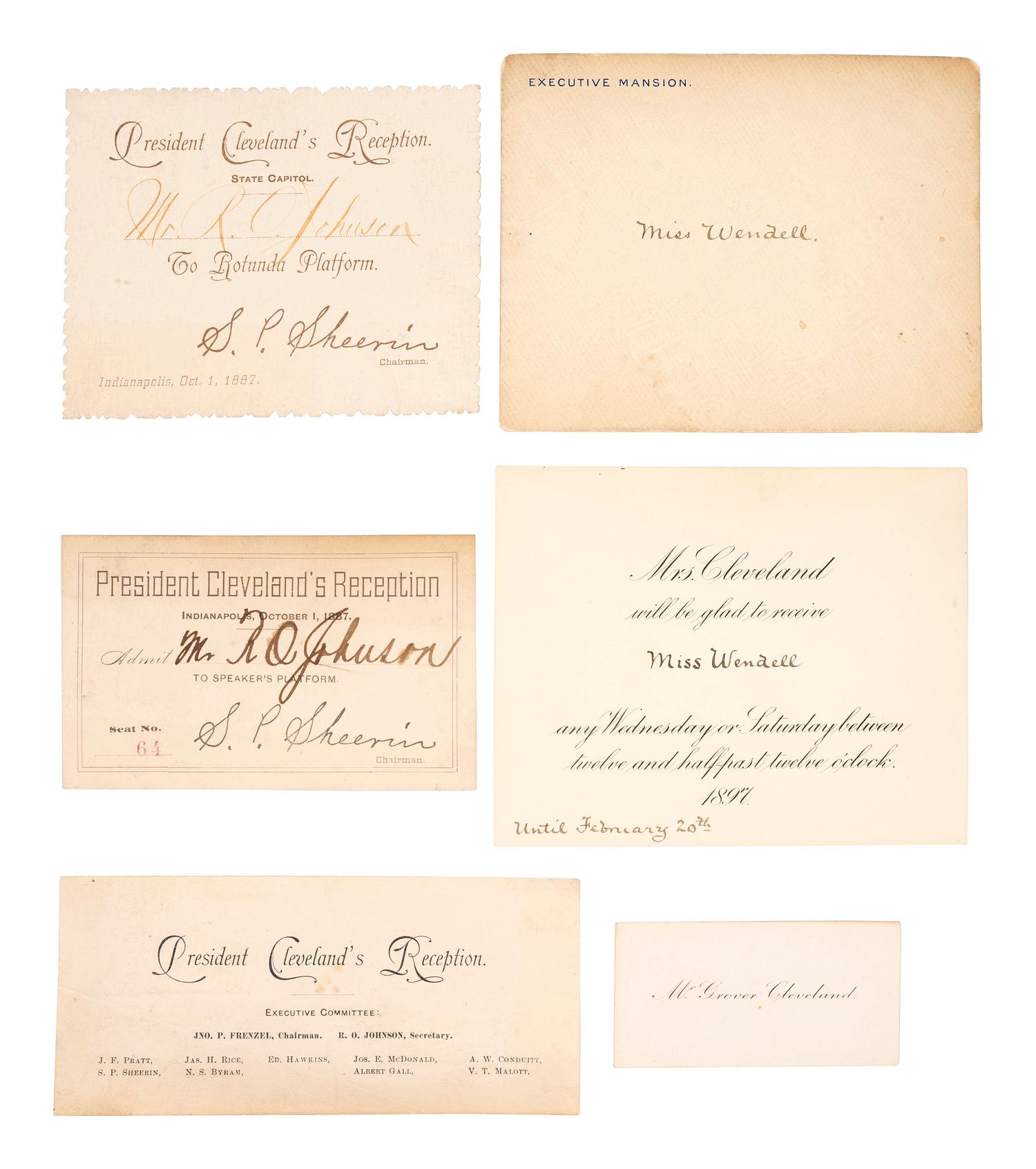 [CLEVELAND, Grover (1837-1908)]. A collection of invitations, calling cards, and ephemera related to the inauguration and presidency of Grover Cleveland, comprising: