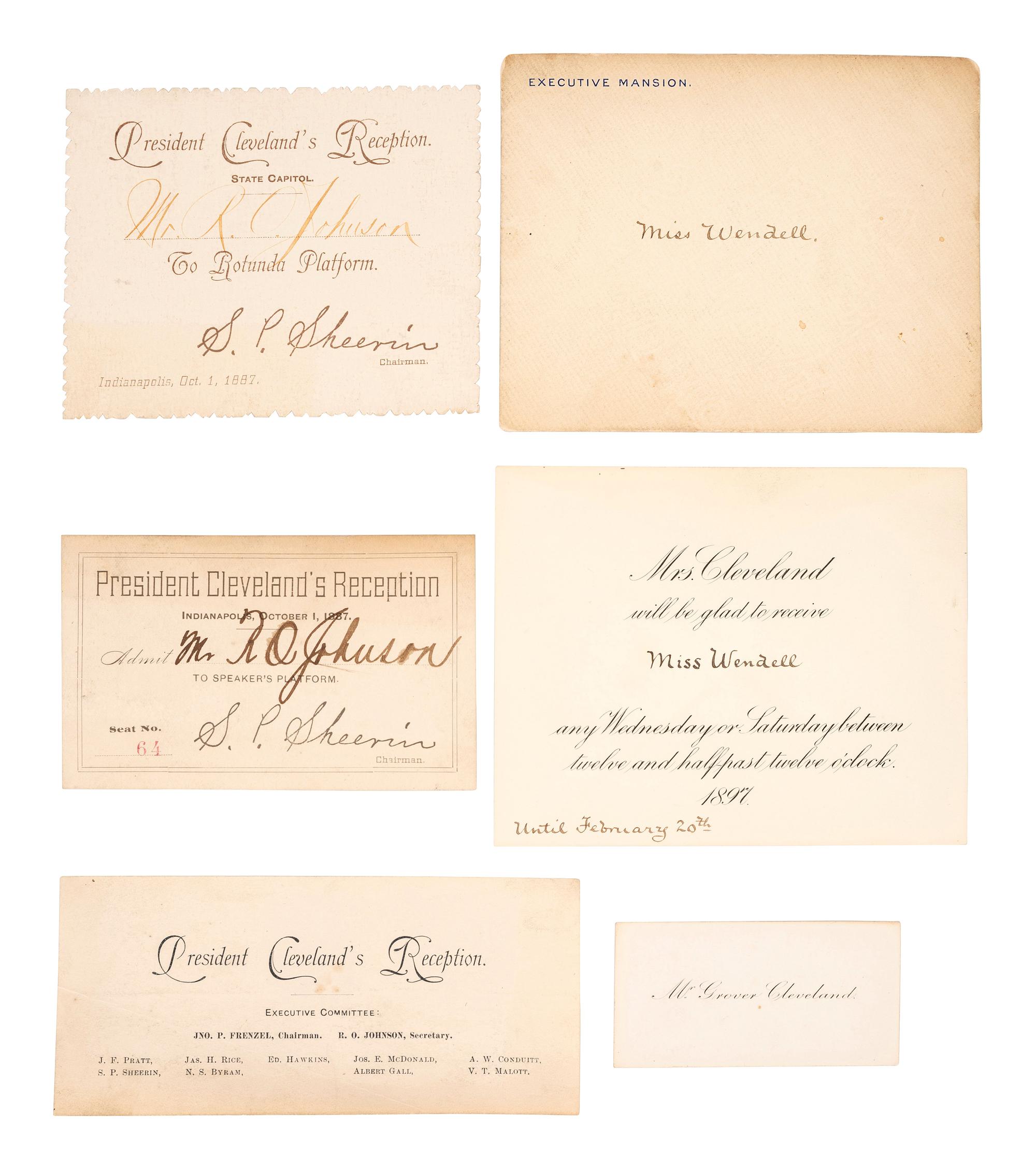 [CLEVELAND, Grover (1837-1908)]. A collection of invitations, calling cards, and ephemera related to the inauguration and presidency of Grover Cleveland, comprising: