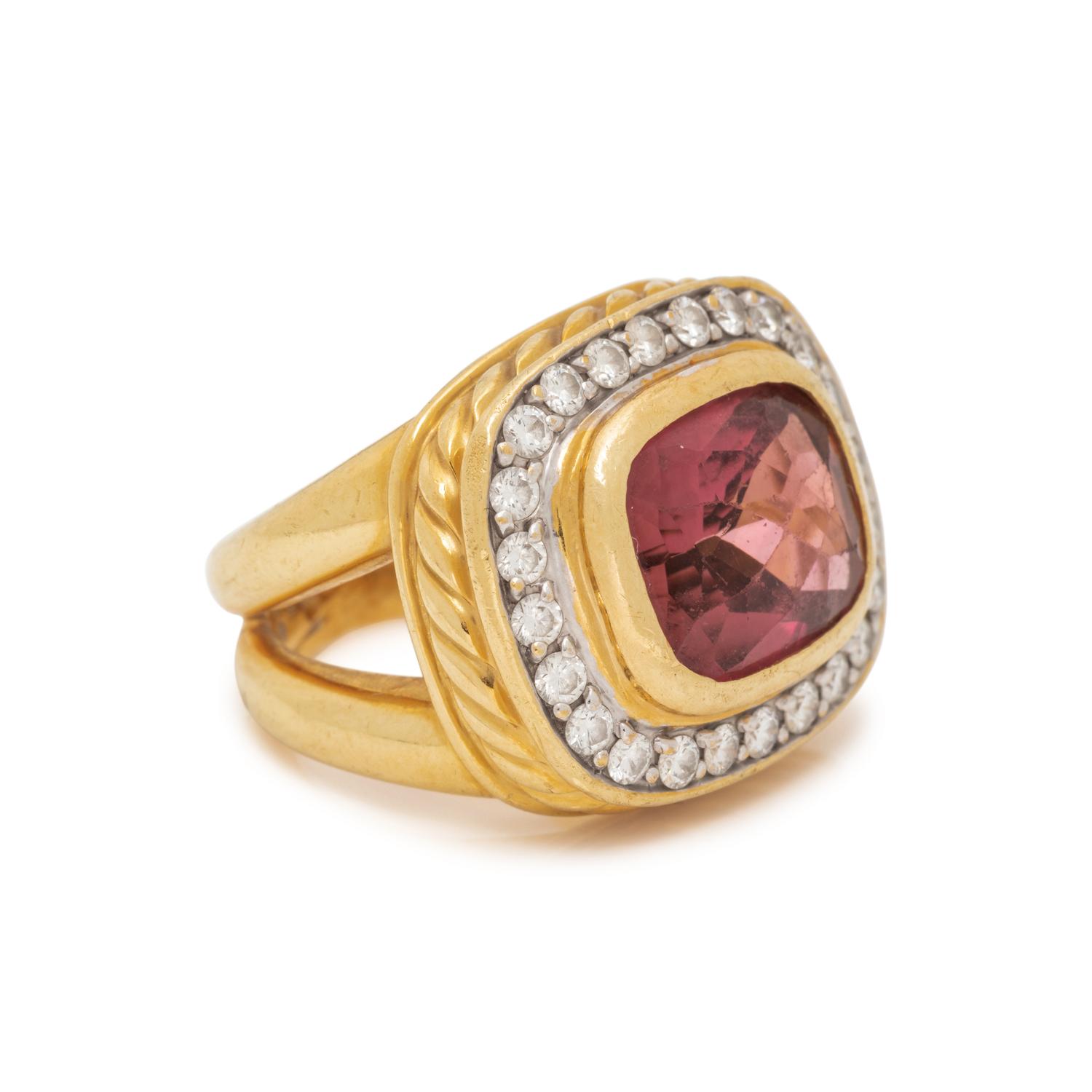 DAVID YURMAN, YELLOW GOLD, PINK TOURMALINE AND DIAMOND RING