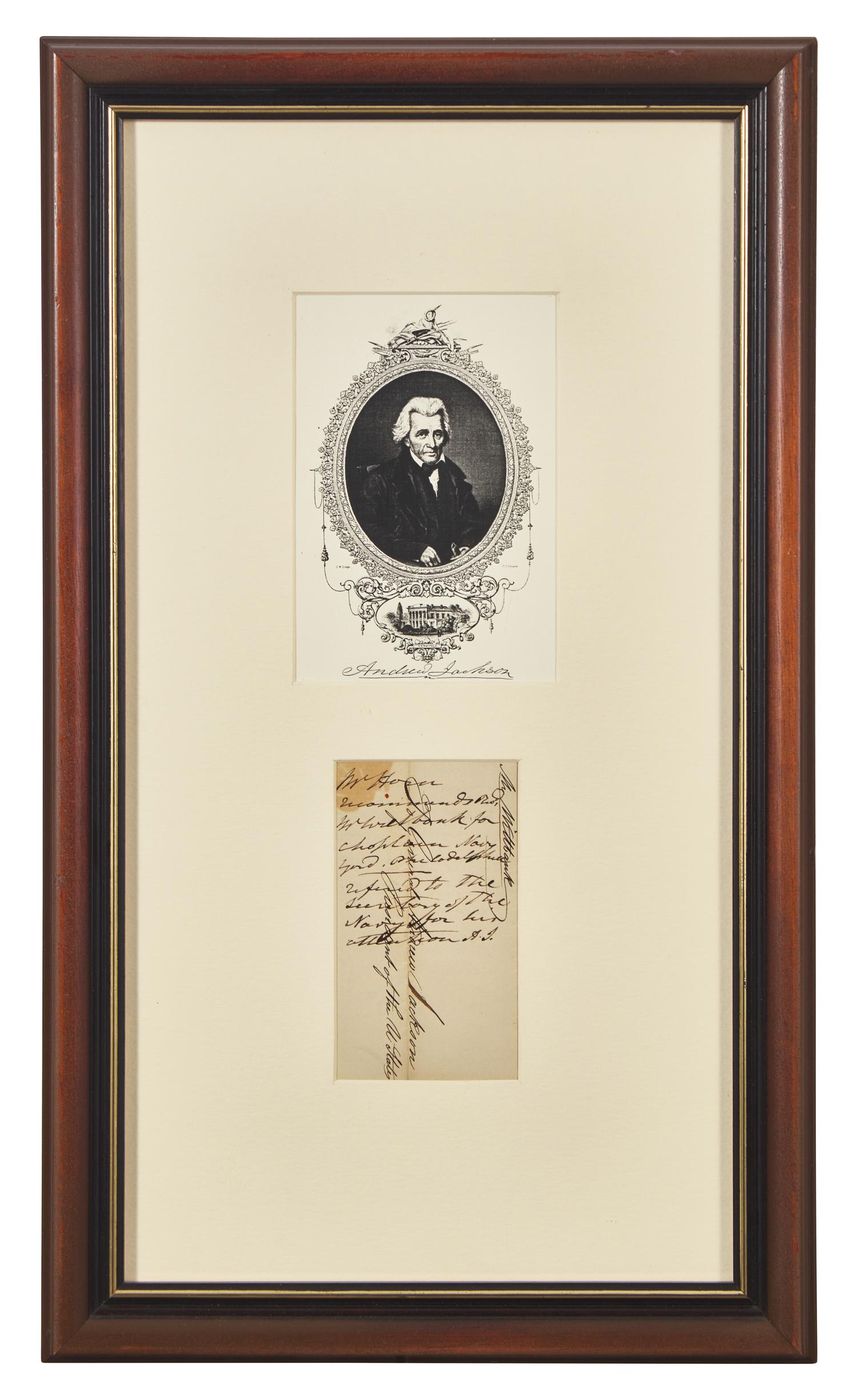 [Presidential] Jackson, Andrew. Autograph Note, initialed