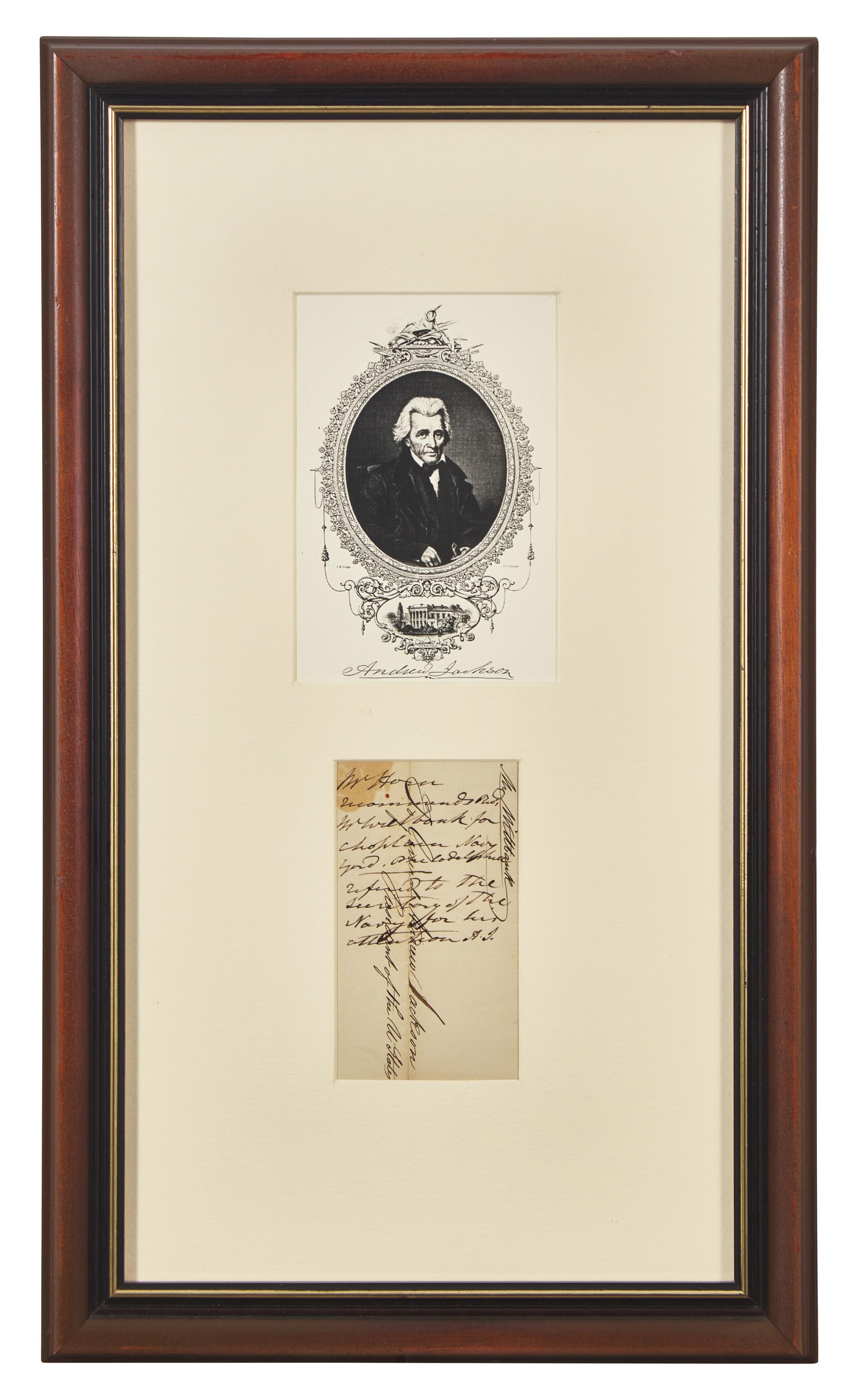 [Presidential] Jackson, Andrew. Autograph Note, initialed