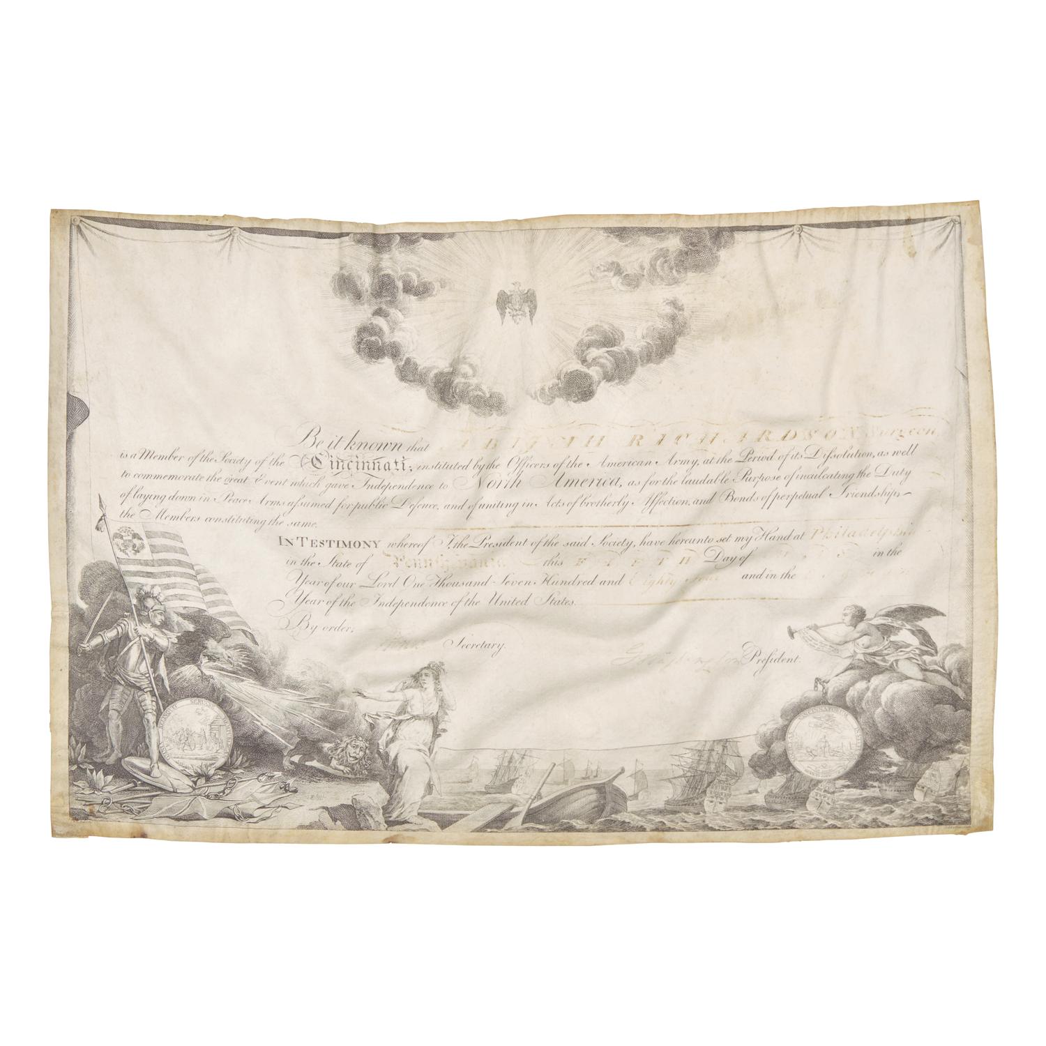 [Presidential] Washington, George. Signed Society of the Cincinnati Membership Certificate