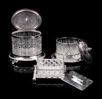 Two English Silver-Plate and Cut Glass Biscuit Jars and A Similar Sardine Box