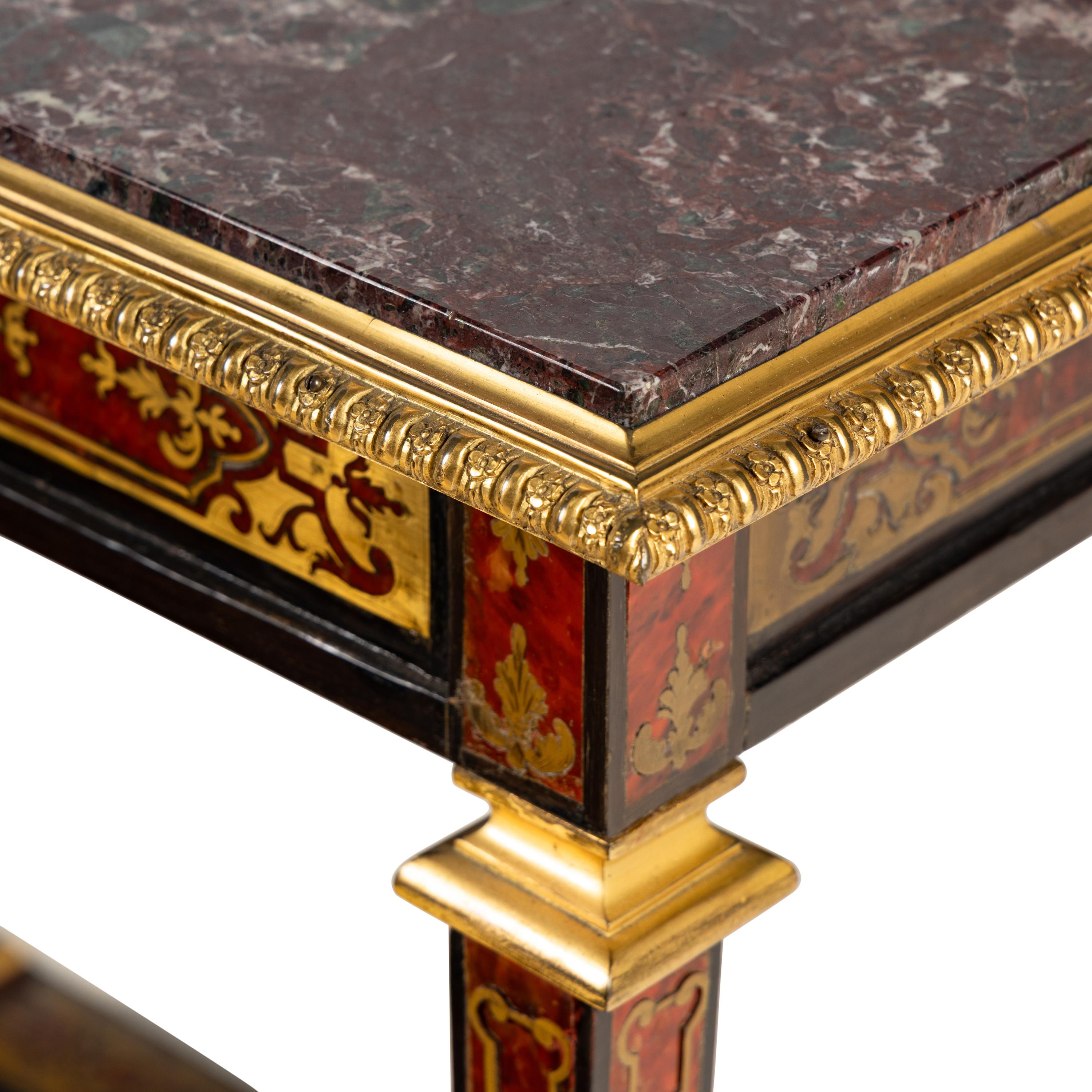 A Louis XIV Style Boulle Marquetry and Gilt Bronze Mounted Marble-Top Side Table