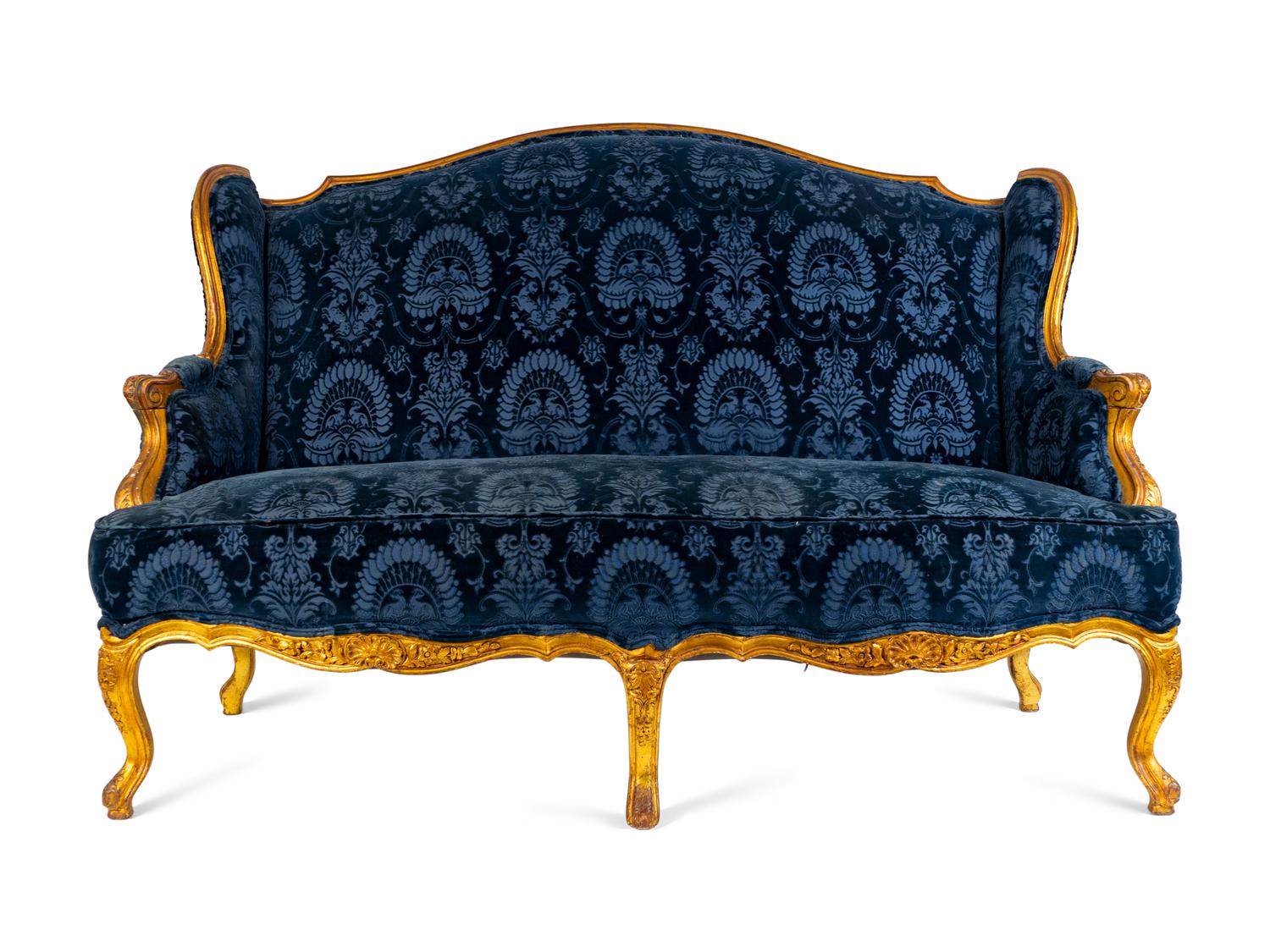 A Louis XV Style Carved Giltwood Canape — 19TH CENTURY