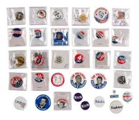 [POLITICS]. A group of over 100 political buttons, including: