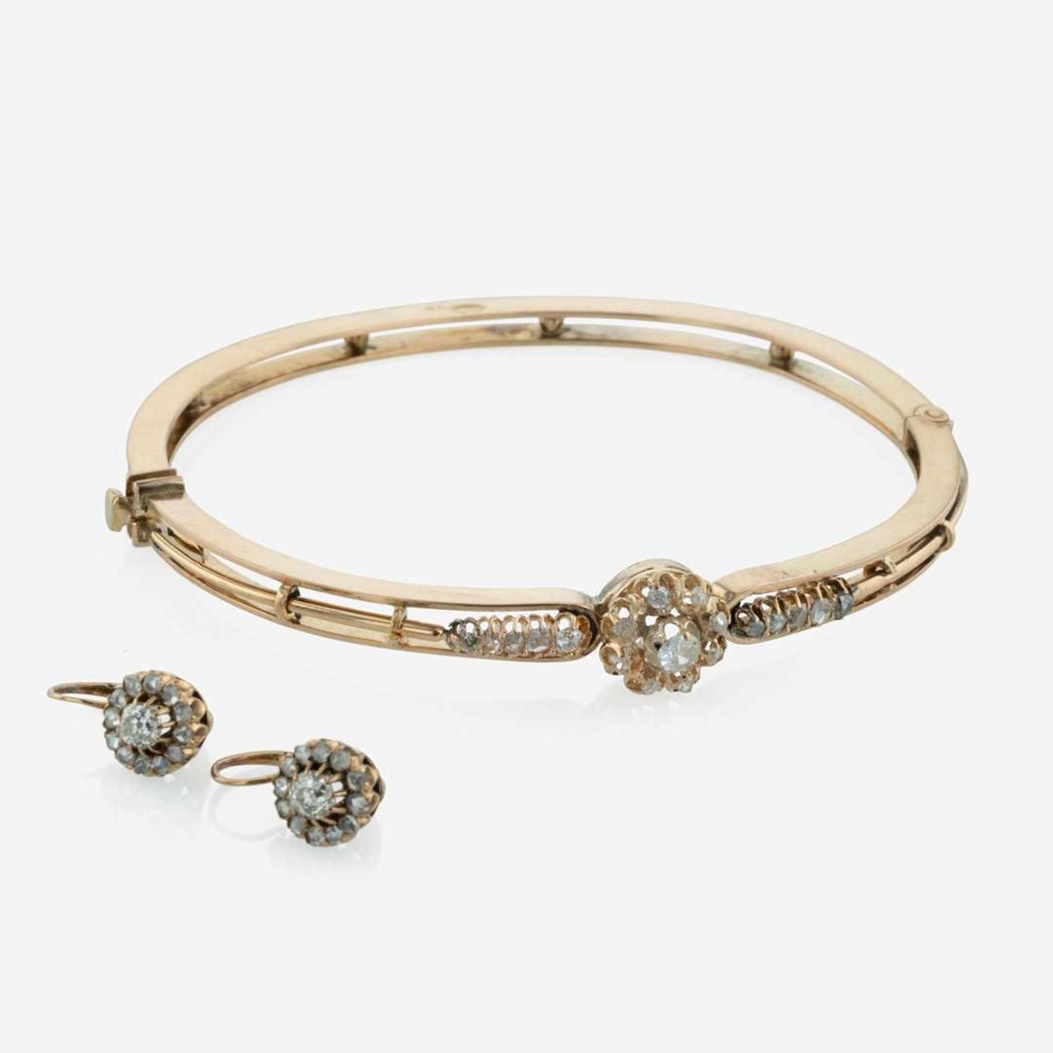 14K Yellow Gold and Diamond Bracelet and Earrings