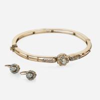 14K Yellow Gold and Diamond Bracelet and Earrings