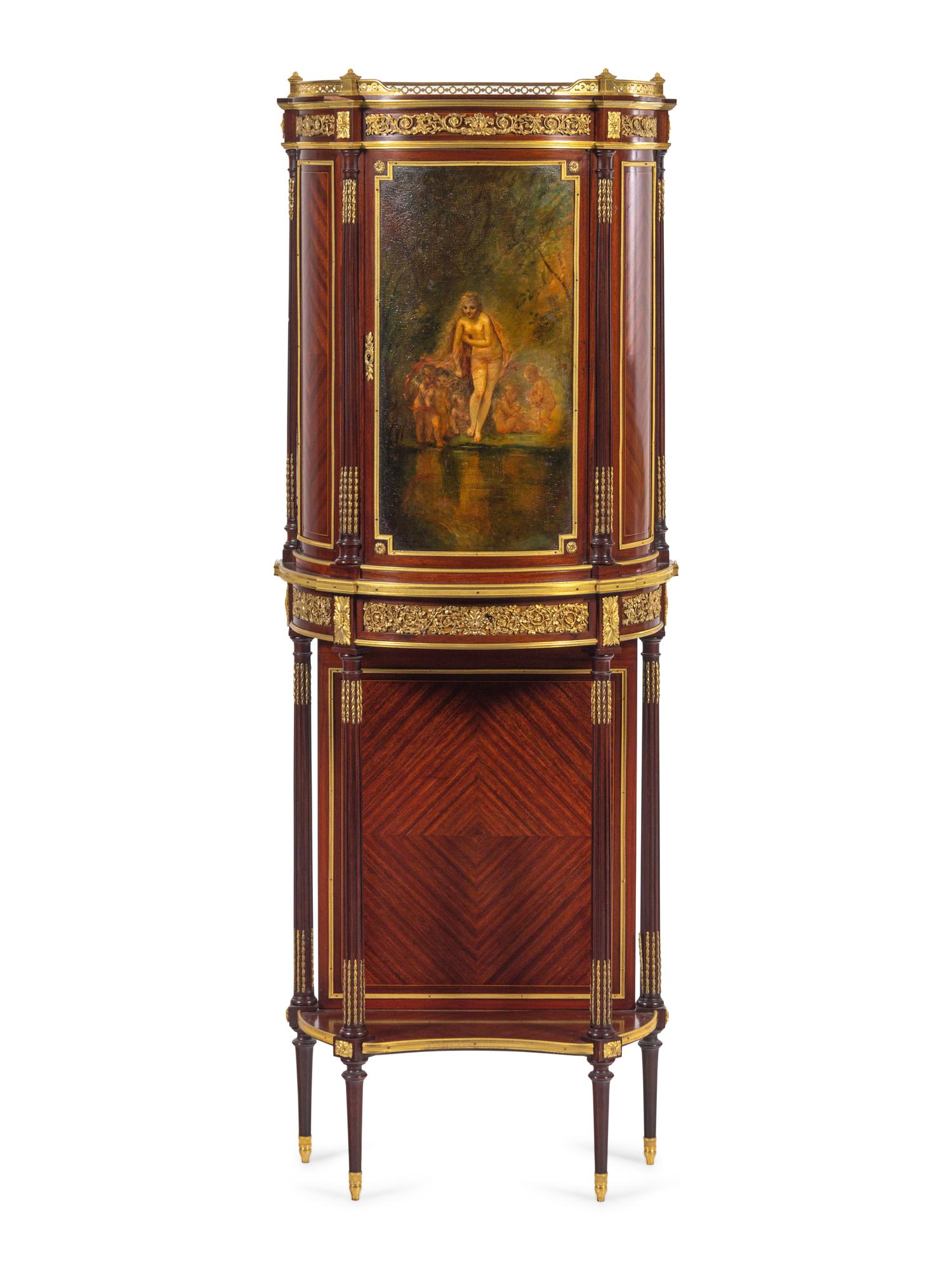 A Louis XVI Style Gilt Bronze Mounted Vernis Martin Cabinet on Stand
