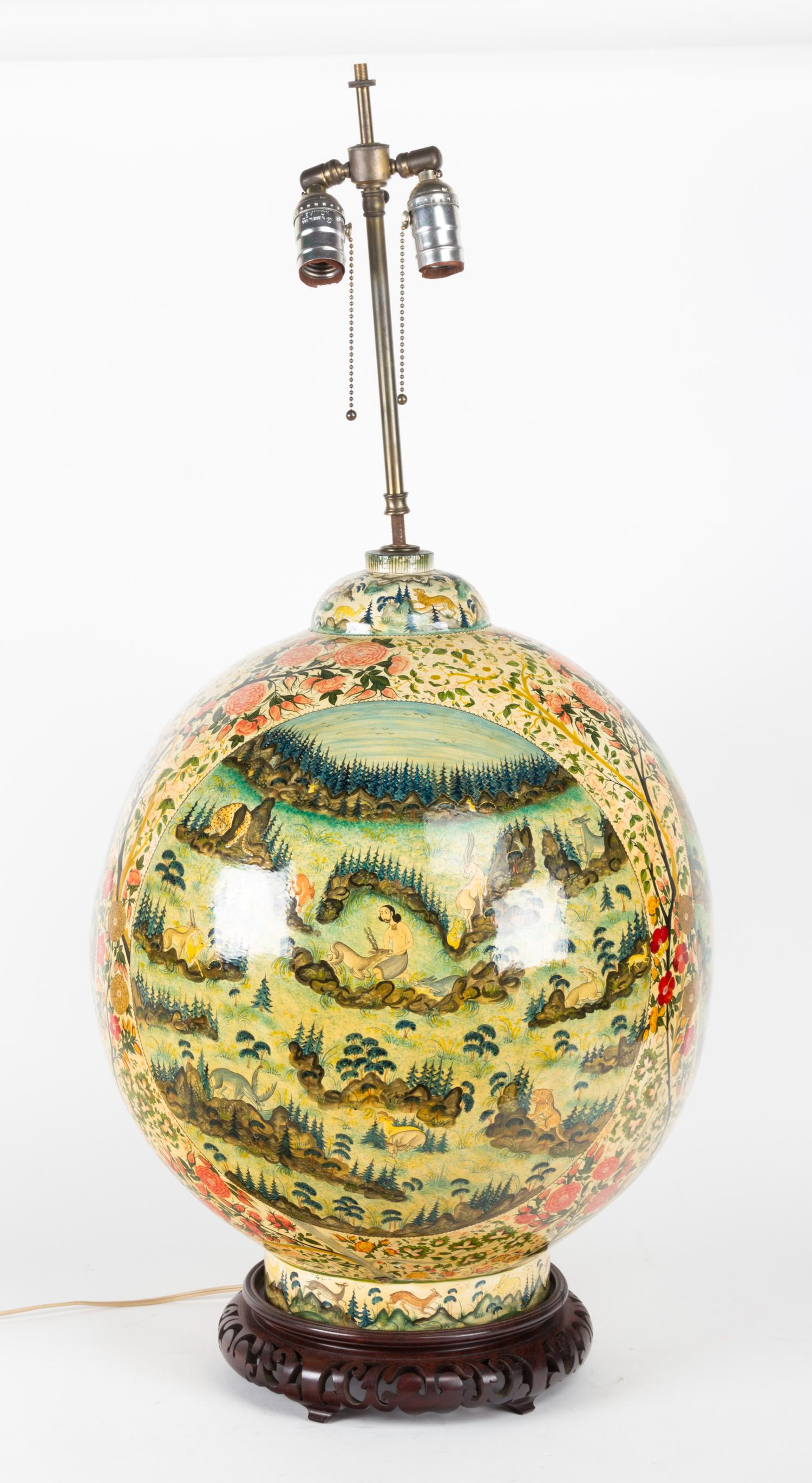 A South Asian Lacquered Papier-Mache Table Lamp Height 36 inches overall. — EARLY 20TH CENTURY