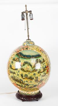 A South Asian Lacquered Papier-Mache Table Lamp Height 36 inches overall. — EARLY 20TH CENTURY