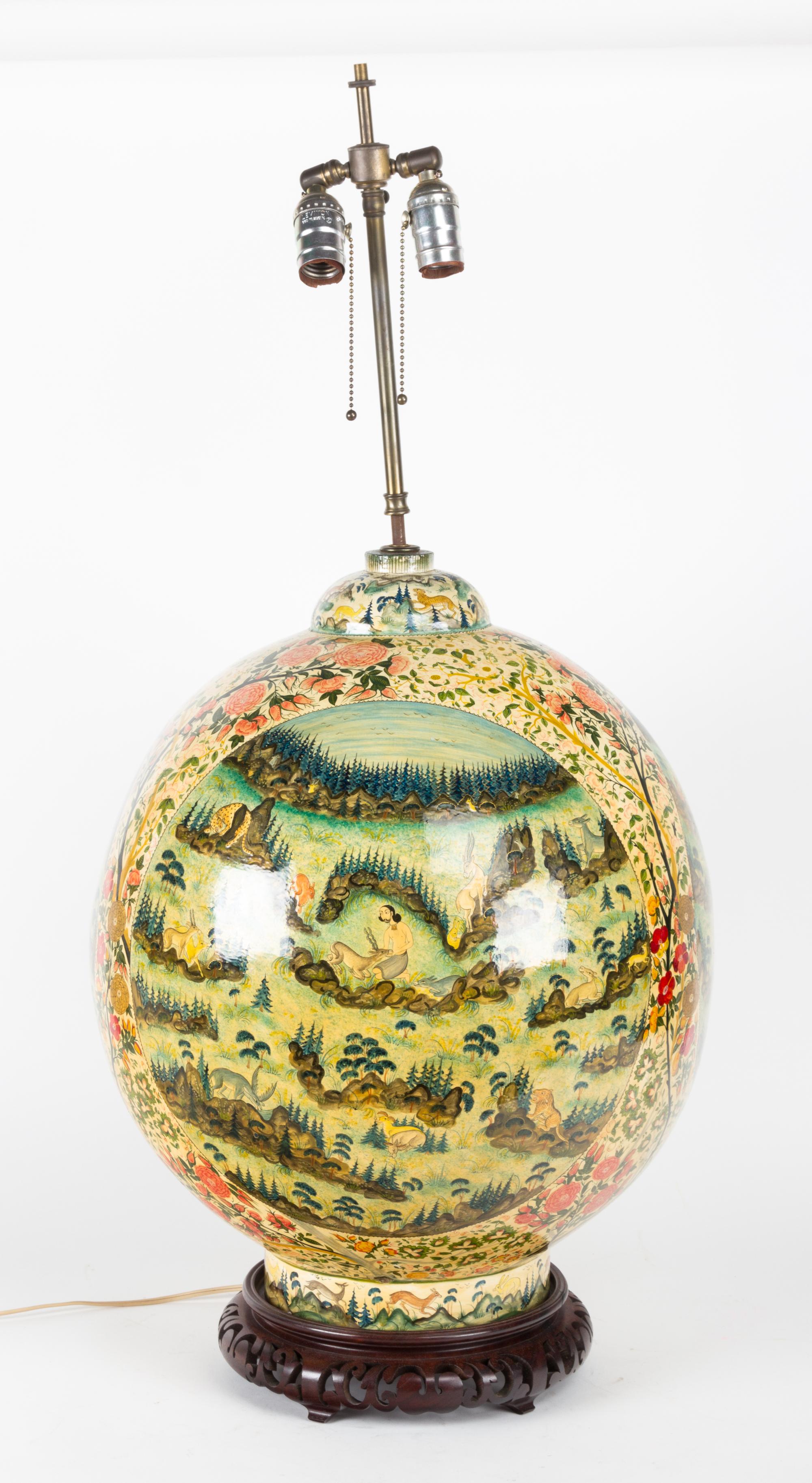 A South Asian Lacquered Papier-Mache Table Lamp Height 36 inches overall. — EARLY 20TH CENTURY