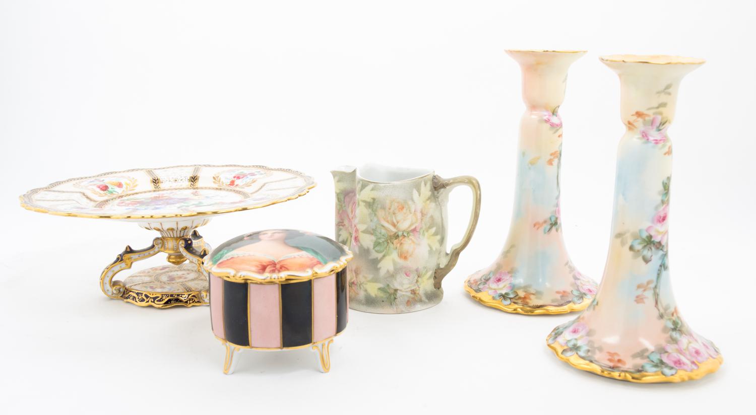 A Collection of Continental Porcelain Articles Height of pair 7 5/8 inches. — 20TH CENTURY