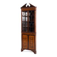 An Edwardian Fruitwood- Inlaid Mahogany Corner Cupboard