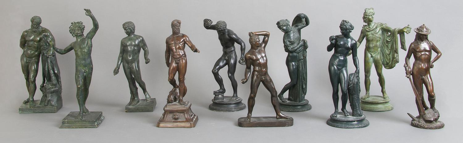 A Collection of Ten Neoclassical Bronze and Cast Metal Figures, Average height 10 1/2 inches.