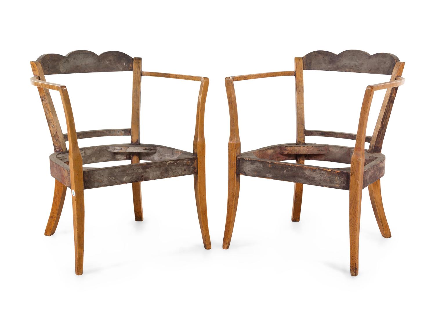 A Pair of Continental Fruitwood Armchair Frames