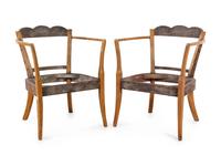 A Pair of Continental Fruitwood Armchair Frames