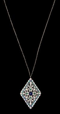 A Fine Platinum, Sapphire, Diamond and Emerald Pendant/Brooch, Tiffany & Co., Circa 1912, 13.70 dwts.