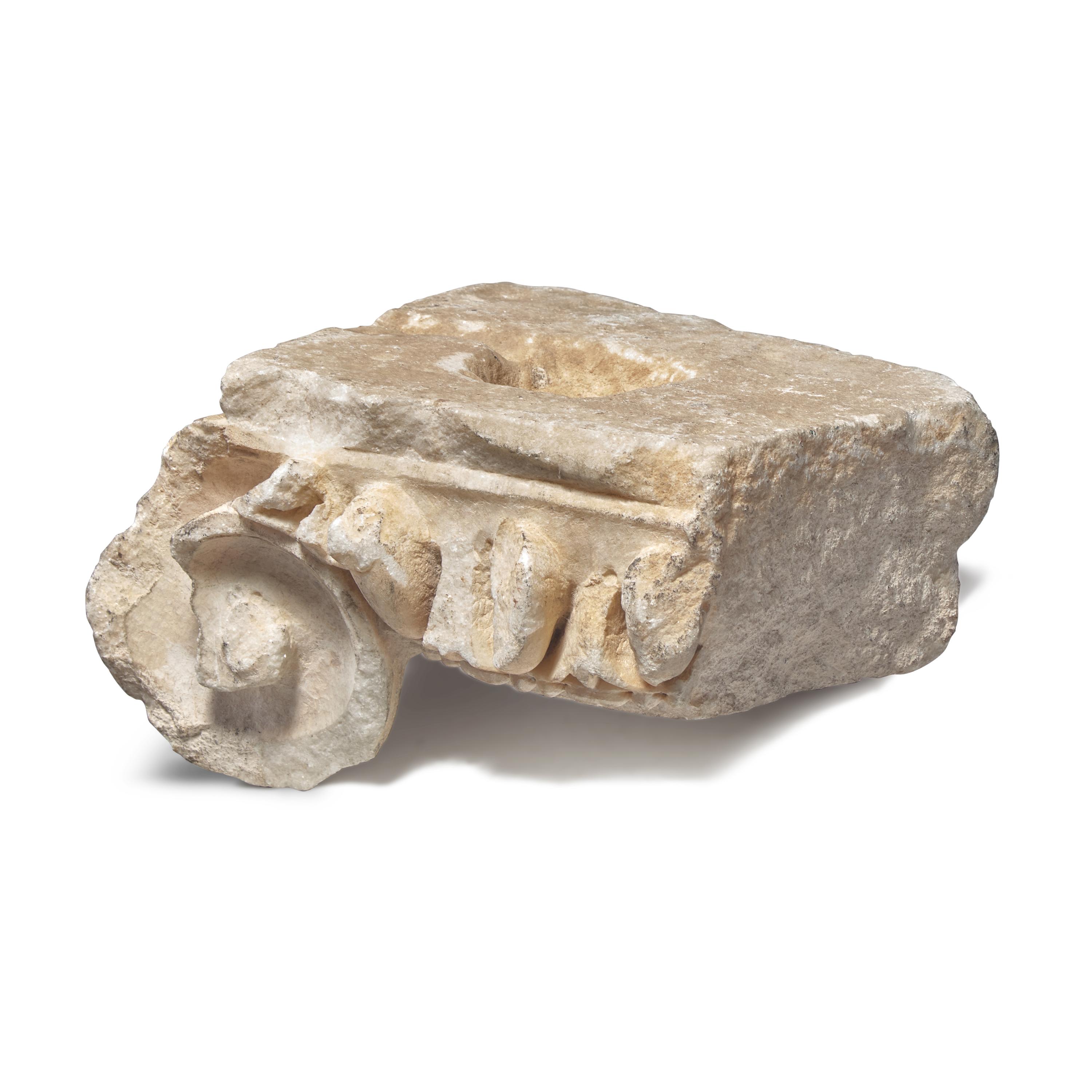 A Carved Sandstone Cornice Fragment and a Carved Marble Capital Fragment from the U.S. Capitol Building