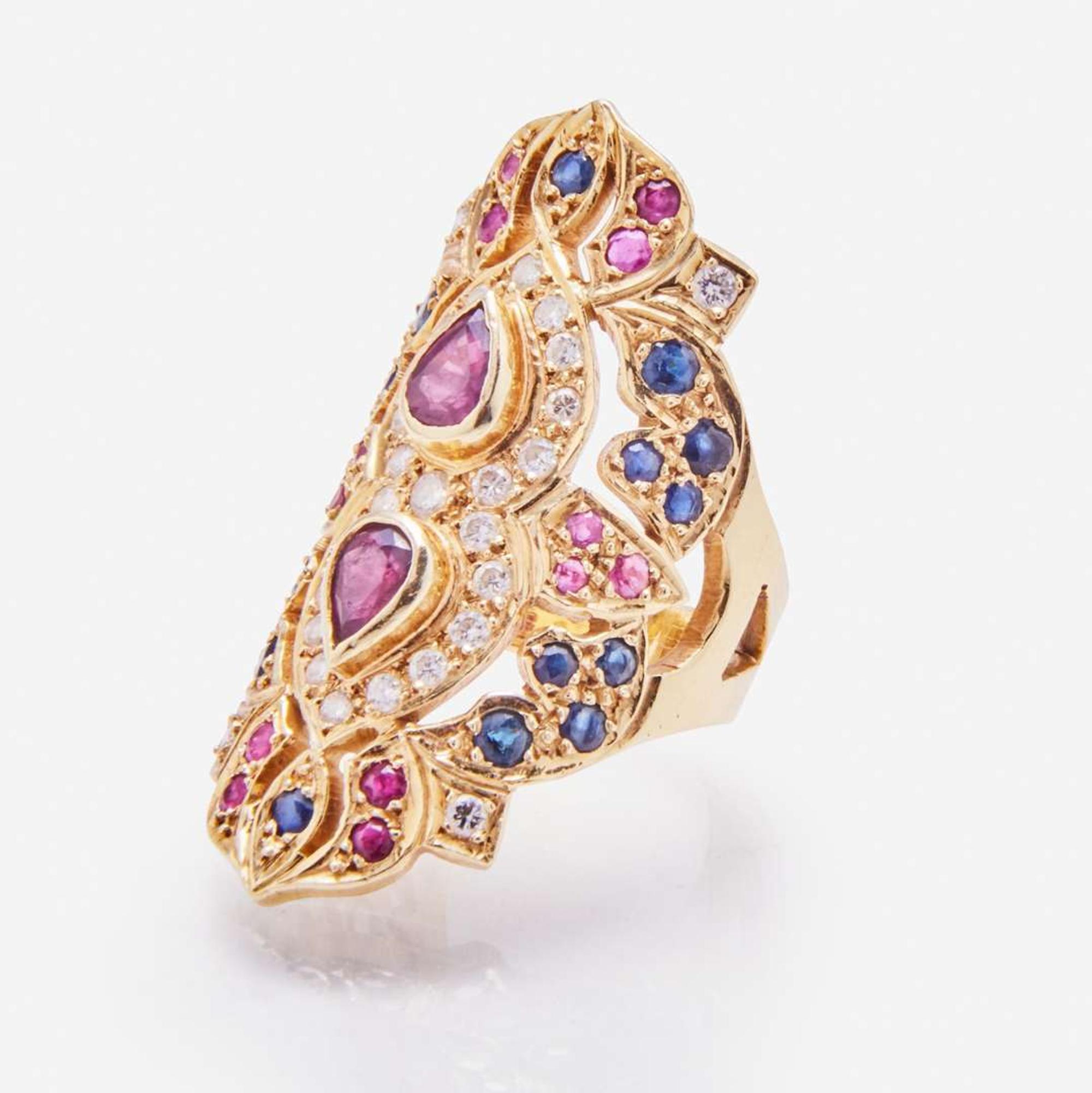 An 18K Yellow Gold and Gemstone Ring
