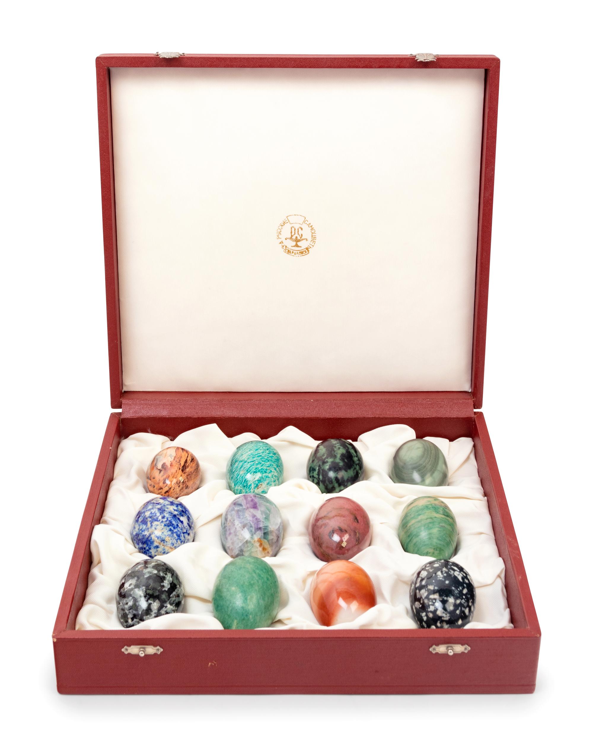 A Collection of Sixty-Six Russian Hardstone and Semi-Precious Stone Eggs