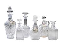 Six Cut and Etched Glass Decanters