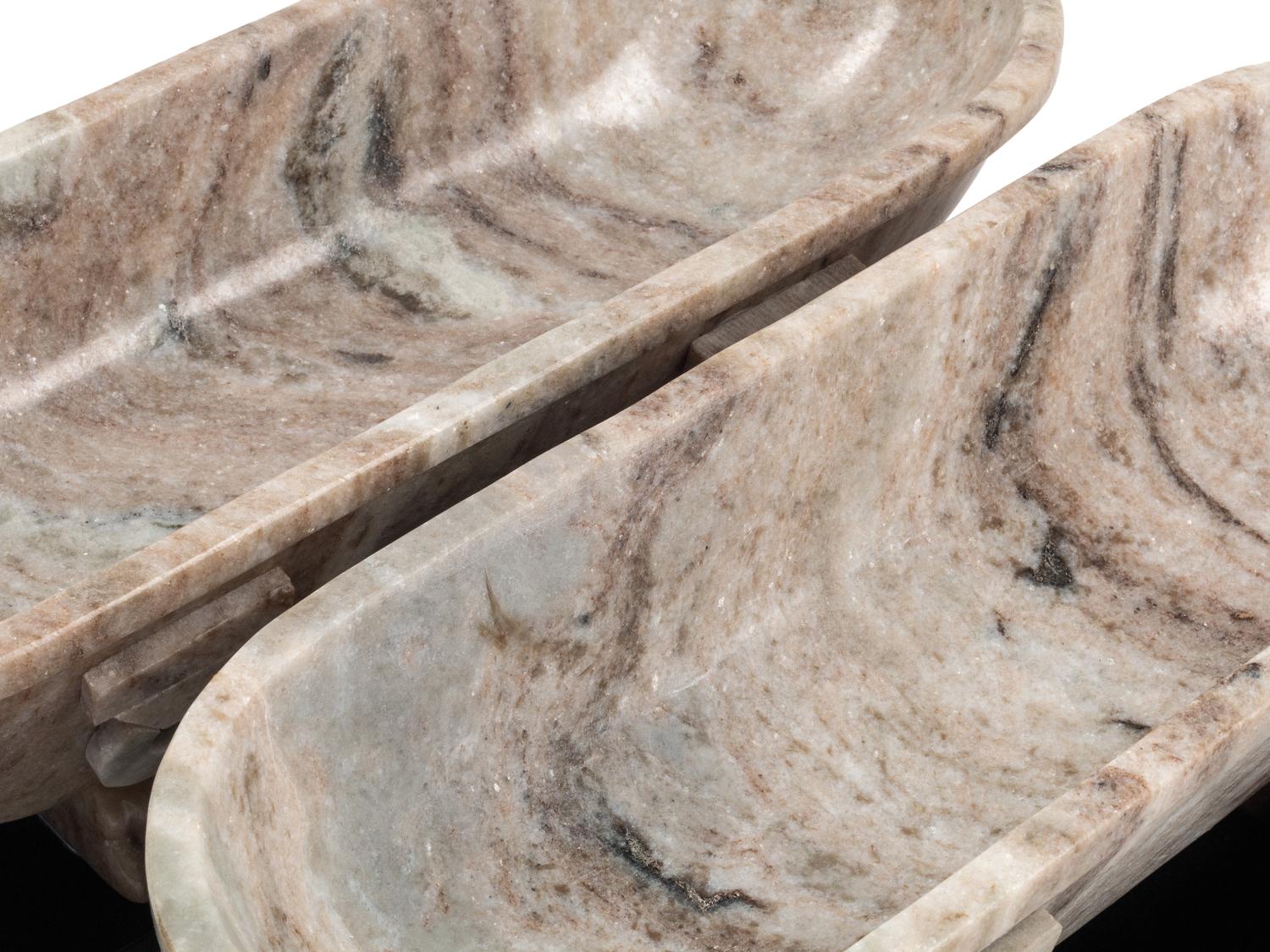 A Pair of Grand Tour Style Marble Sarcophogi